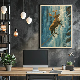 Majestic Deer on Ice Cliff Adventure Animal Poster