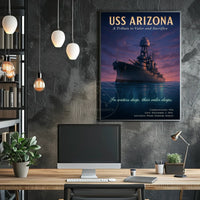 USS Arizona WWII Tribute: Valor Amidst Sunset - WWII Poster