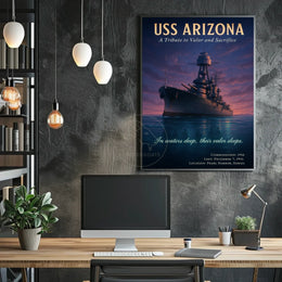 USS Arizona WWII Tribute: Valor Amidst Sunset - WWII Poster