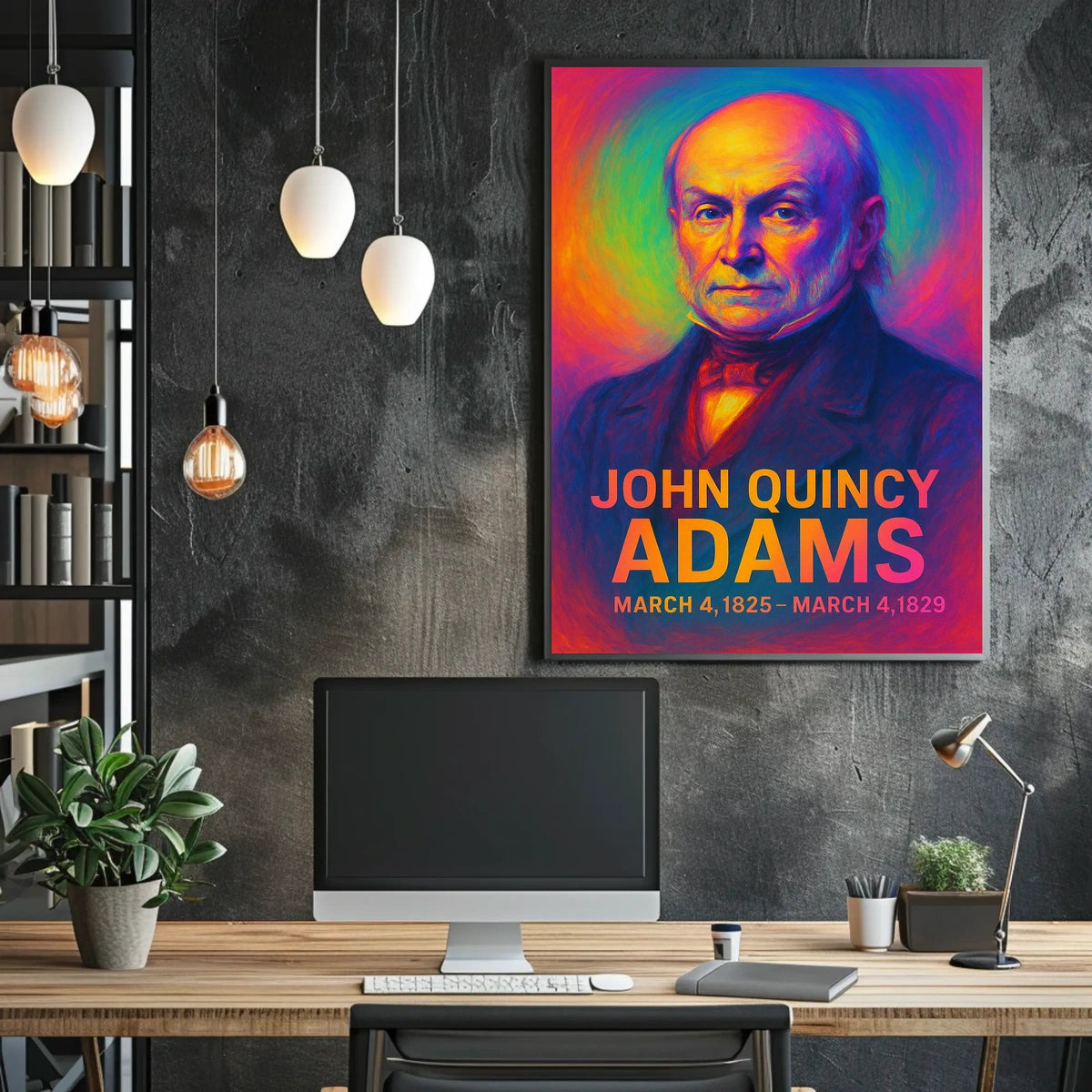 John Quincy Adams 6th President of the United States Neon Gradient OverlayPoster