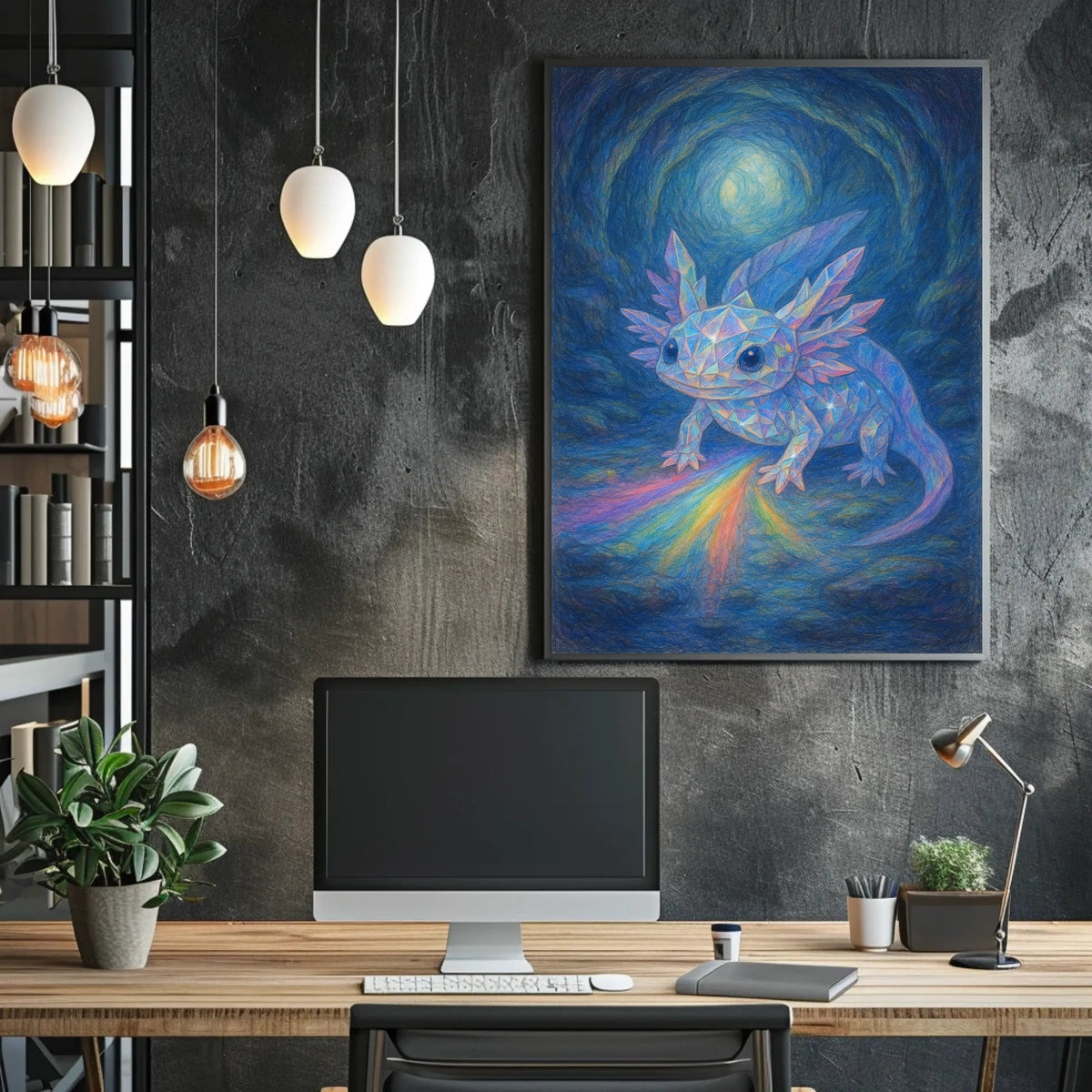 Crystal Axolotl In A Mystical Cave Poster