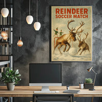 Reindeer Soccer Match Vintage Christmas Poster
