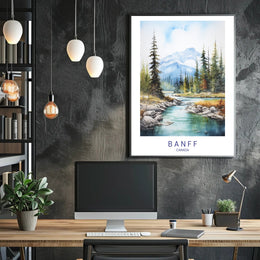 Serene Banff Landscape Watercolor Art National Park Poster PosterGoat