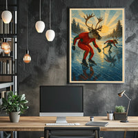 Whimsical Reindeer Skating Vintage Style Fantasy or Mythology Poster