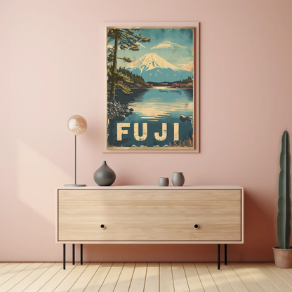 Fuji Mountain Lake Reflection Travel Poster