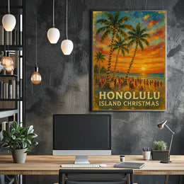 Honolulu Island Christmas Poster