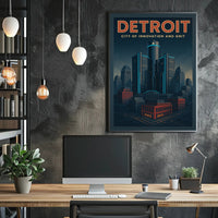 Detroit Skyscrapers Futuristic Urban Cityscape Poster