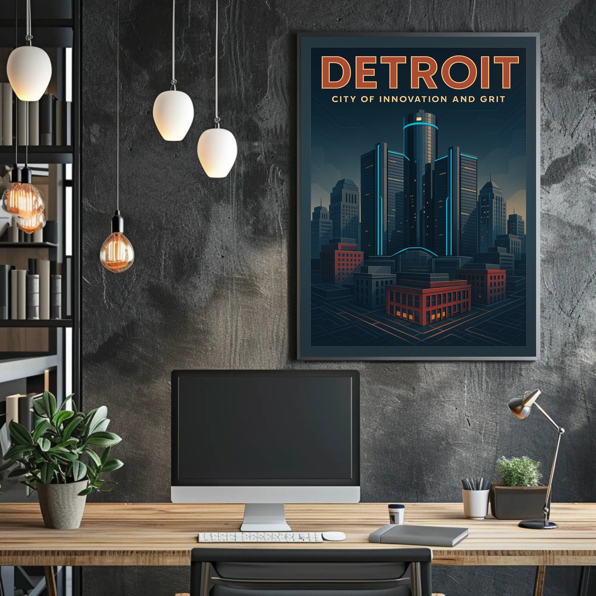 Detroit Skyscrapers Futuristic Urban Cityscape Poster