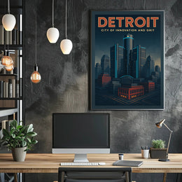 Detroit Skyscrapers Futuristic Urban Cityscape Poster