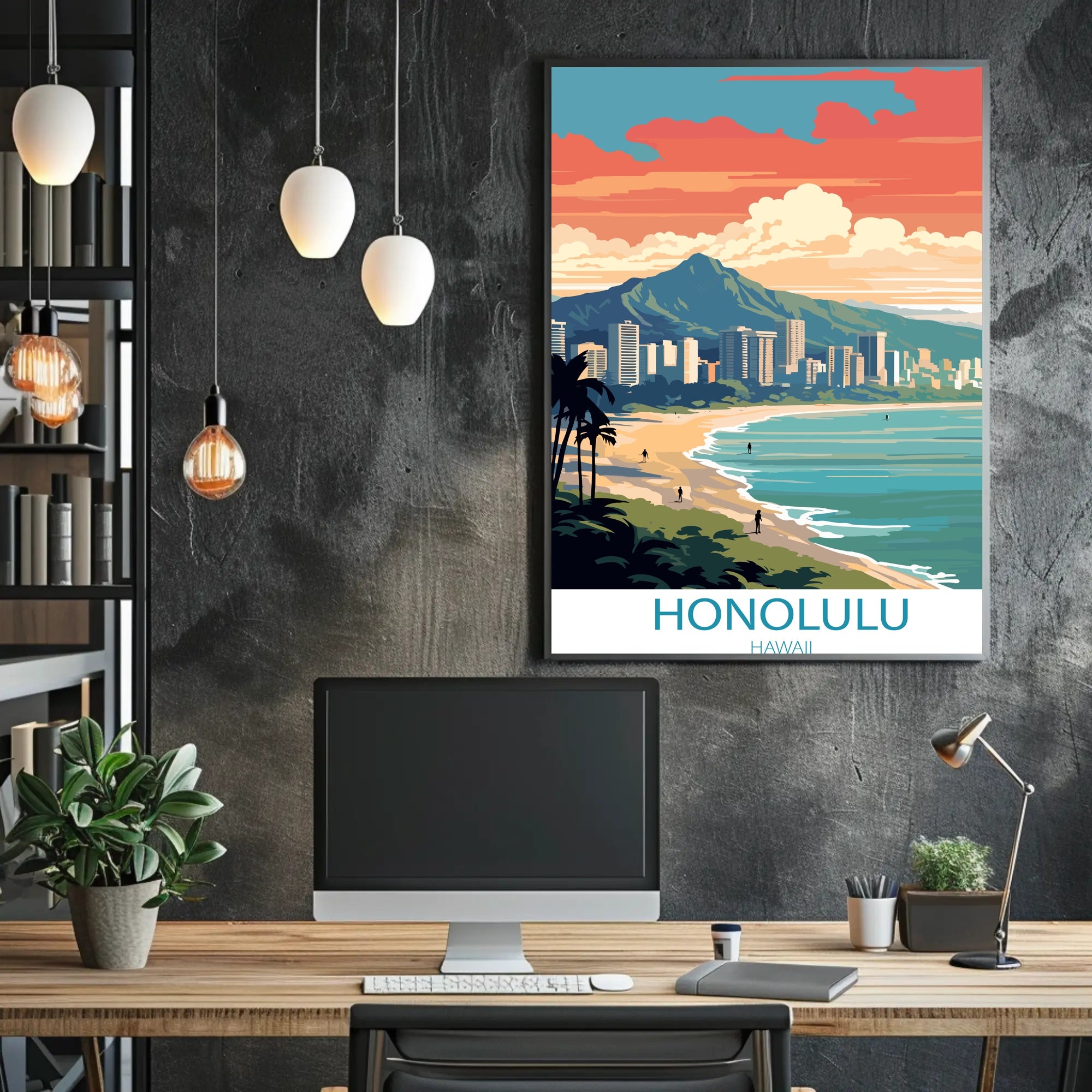 Honolulu Coastal Cityscape Art: Urban or Cityscape Poster