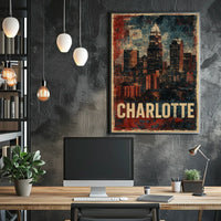 Charlotte Skyline Vintage Urban Retro Collectors Poster