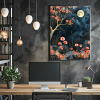 Dreamy Enchanted Garden Under Moonlit Sky Poster