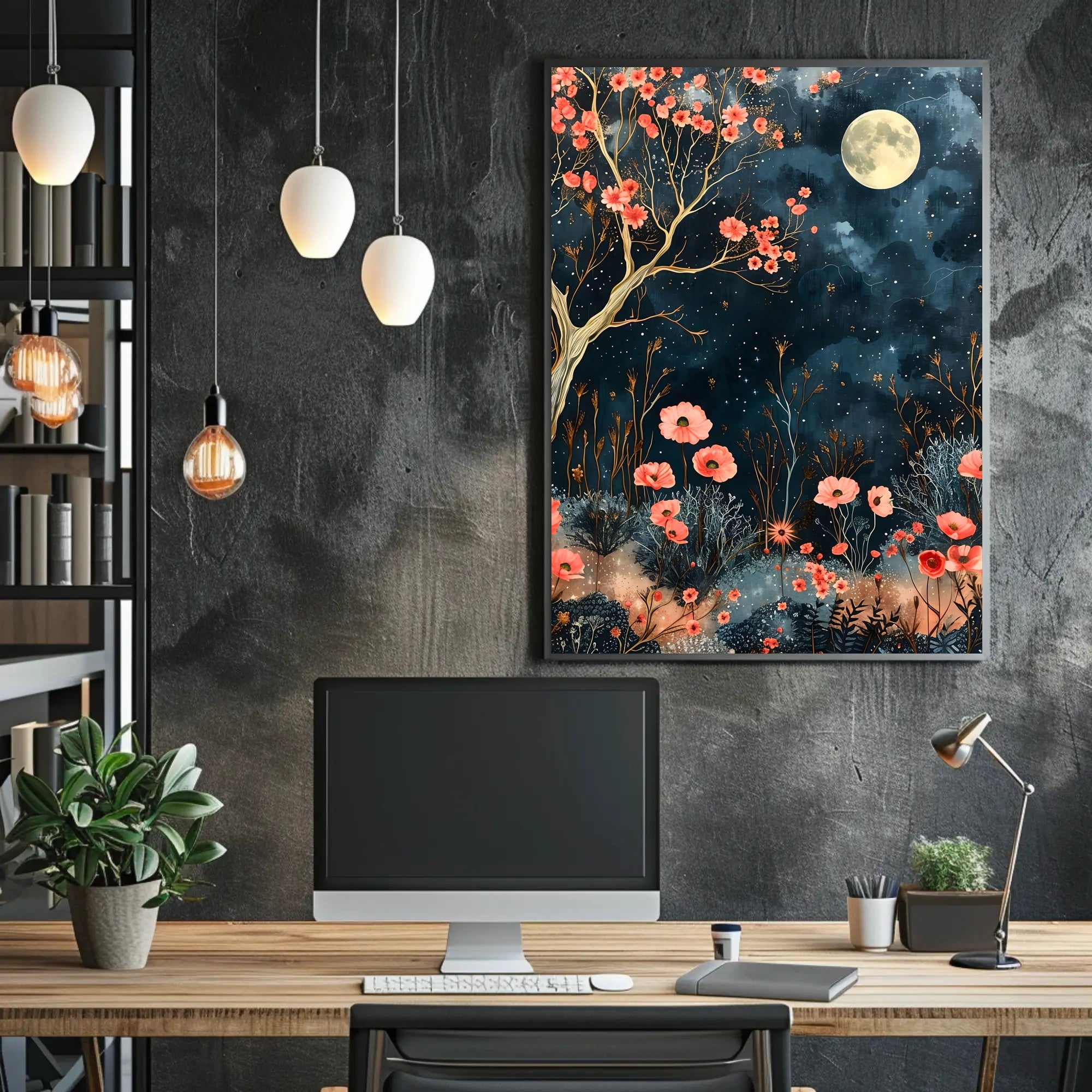 Dreamy Enchanted Garden Under Moonlit Sky Poster
