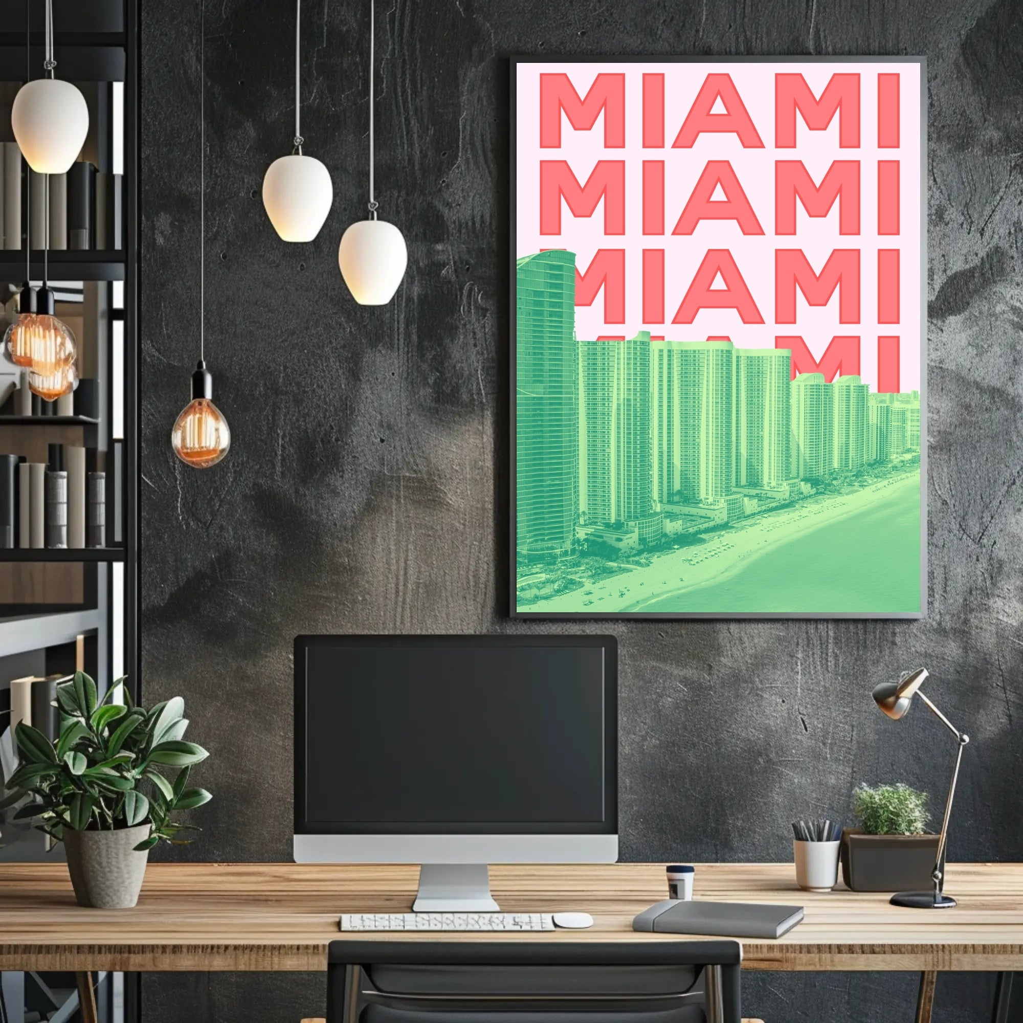 Miami Beachline with Vibrant Architecture Travel Poster PosterGoat