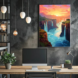Majestic River Gorge Sunset Landscape Art Poster