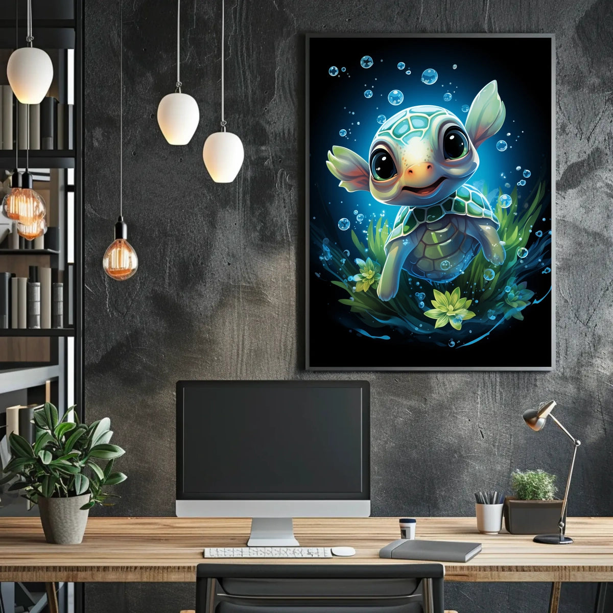 Whimsical Baby Turtle Underwater Fantasy Art Poster