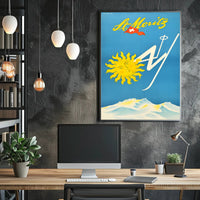Vintage St. Moritz Travel Poster with Swiss Alps Scenery PosterGoat