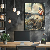 Bicycle With Daisy Basket By Riverside Under Willow Poster