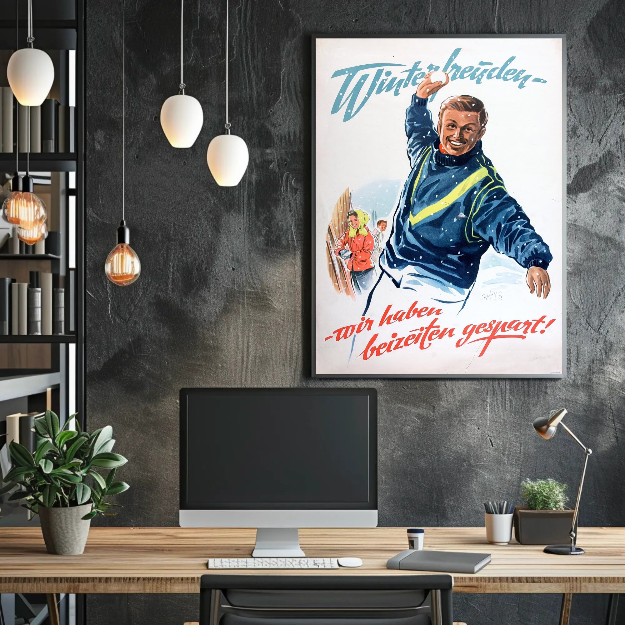 Cheerful Winter Scene Vintage Propaganda Poster PosterGoat