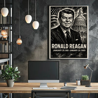 Ronald Reagan 40th President of the United States B & W Comic Sketch Poster