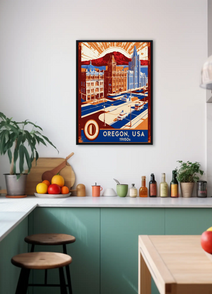 Oregon USA 1950s Coastal Cityscape Vintage Travel Poster