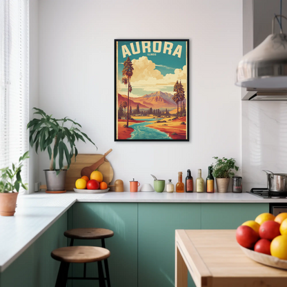 Aurora Illinois River Horizon Vintage Travel Poster