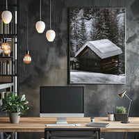 Snow-Covered Cabin in Winter National Park Poster