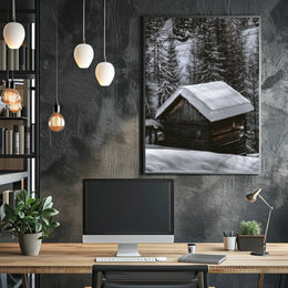 Snow-Covered Cabin in Winter National Park Poster