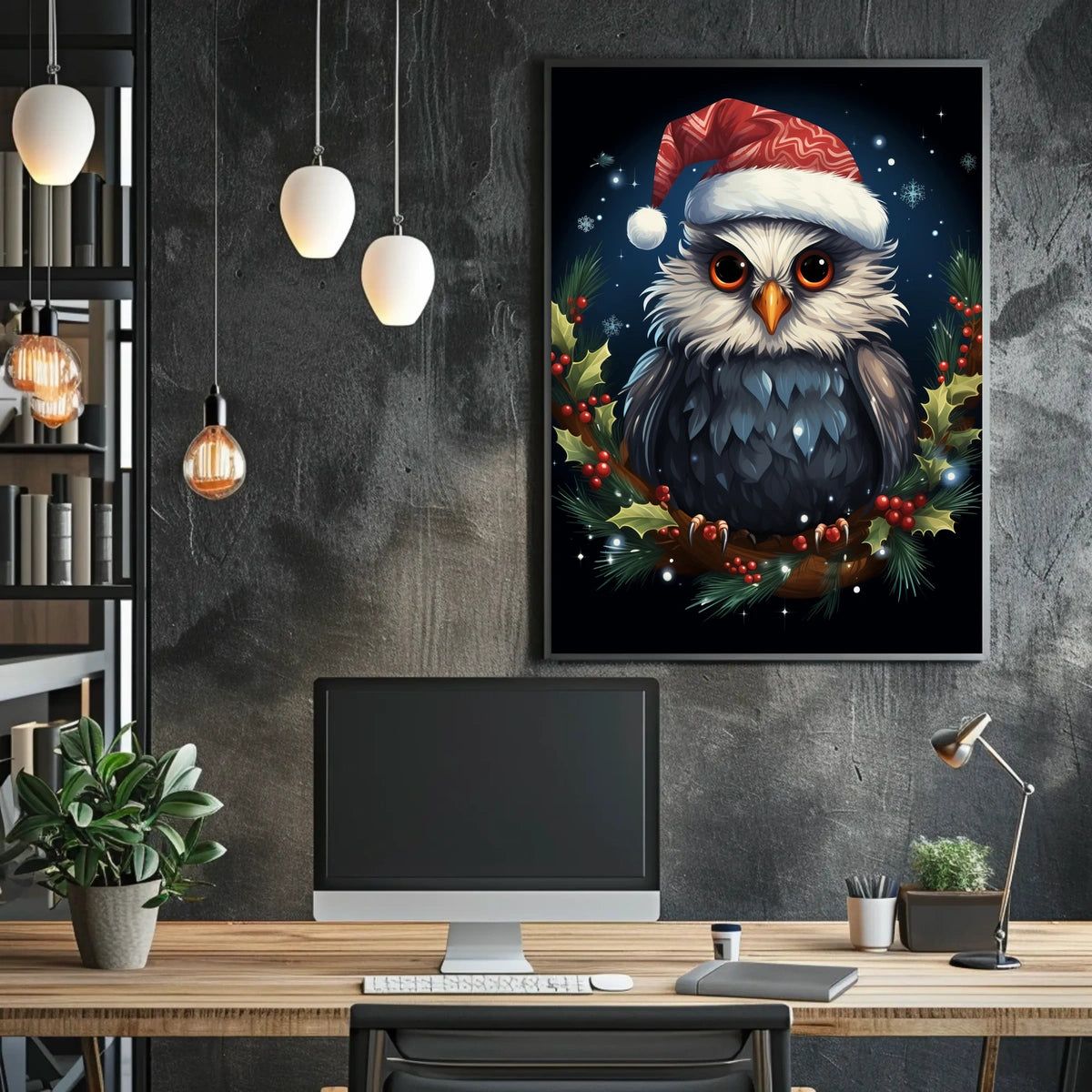 Whimsical Festive Owl Christmas Fantasy or Mythology Poster