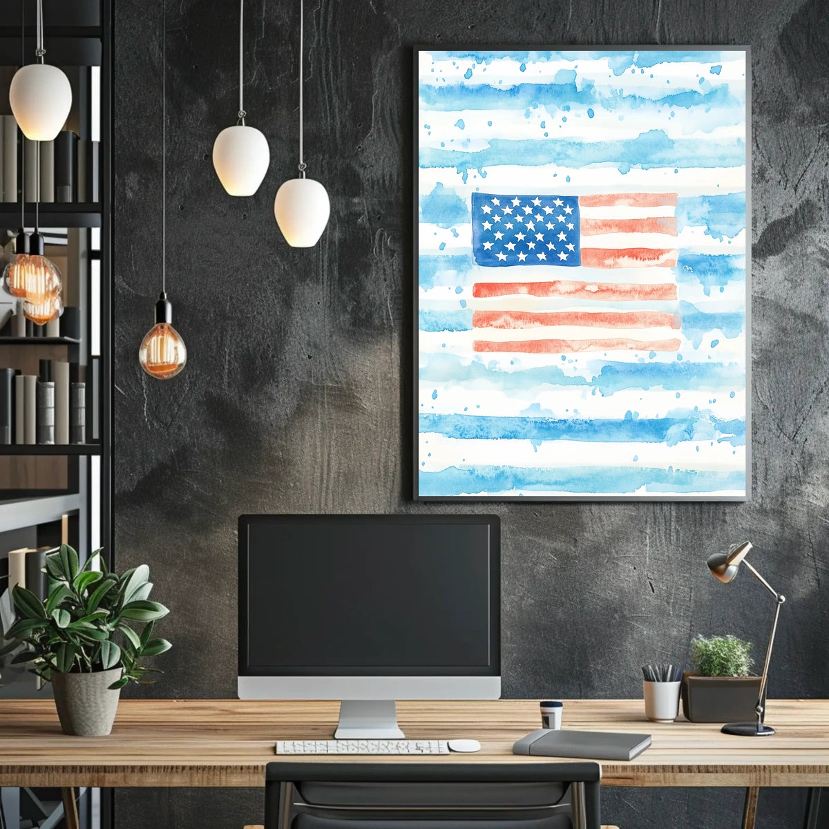 Watercolor American Flag Home Decor Wall Art 18x24 Poster