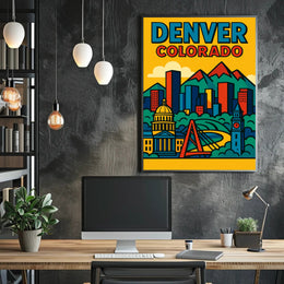 Denver Cityscape Illustrated in Retro Style Urban or Cityscape Poster PosterGoat