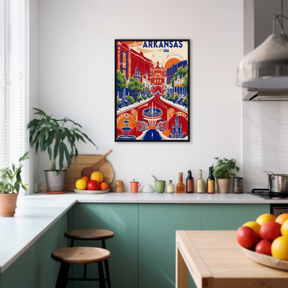 Arkansas Grand Street Circle Vintage Maroon Travel Poster USA