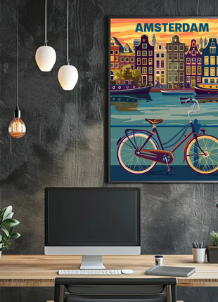 Amsterdam Canals and Bicycle Urban Cityscape Poster