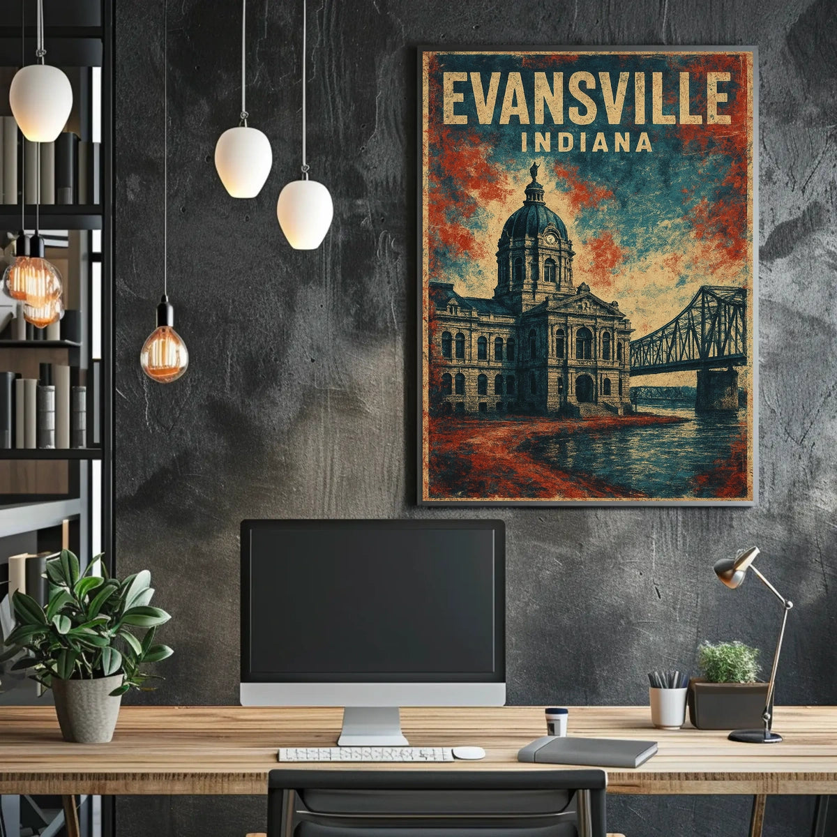 Evansville Indiana Scenic Cityscape Nostalgic Poster