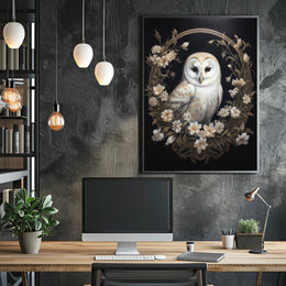 Barn Owl and Floral Wreath Animal Poster