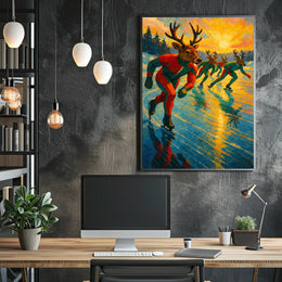 Reindeer Speed Skating on Surreal Frozen Lake