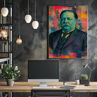 Stylized Pop Art Portrait with Liberty and Robot Elements Poster