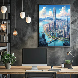 Stunning Metropolis Skyline Modern Urban Travel Poster