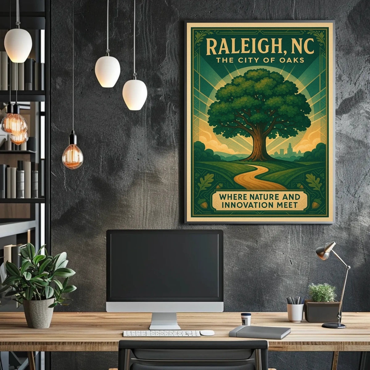 Raleigh City of Oaks Vintage Travel Poster