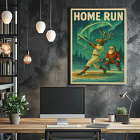 Whimsical Christmas Baseball Scene Vintage Sports Poster