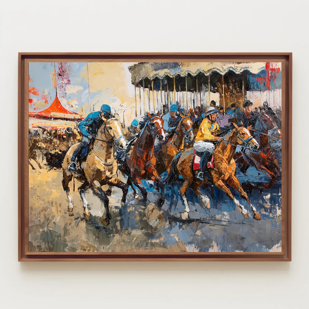 Dynamic Horse Racing Scene: Impressionistic Art Poster