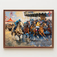 Dynamic Horse Racing Scene: Impressionistic Art Poster