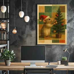 Festive Mouse and Christmas Tree Poster