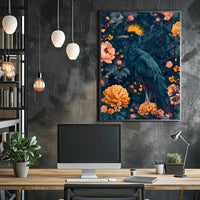 Vibrant Blue Bird with Floral Lush Animal Poster