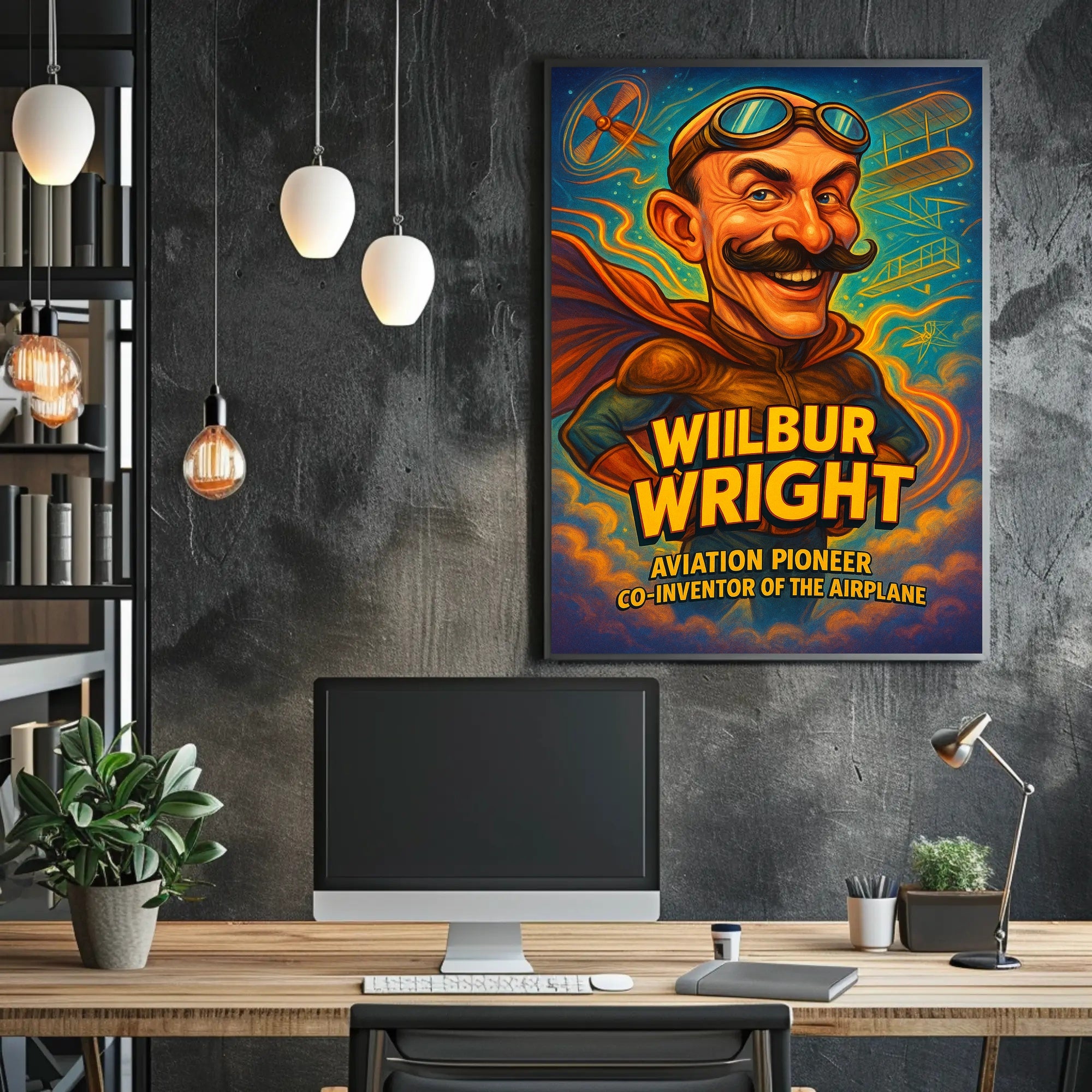 Wilbur Wright Aviation Pioneer Caricature Historical Poster PosterGoat