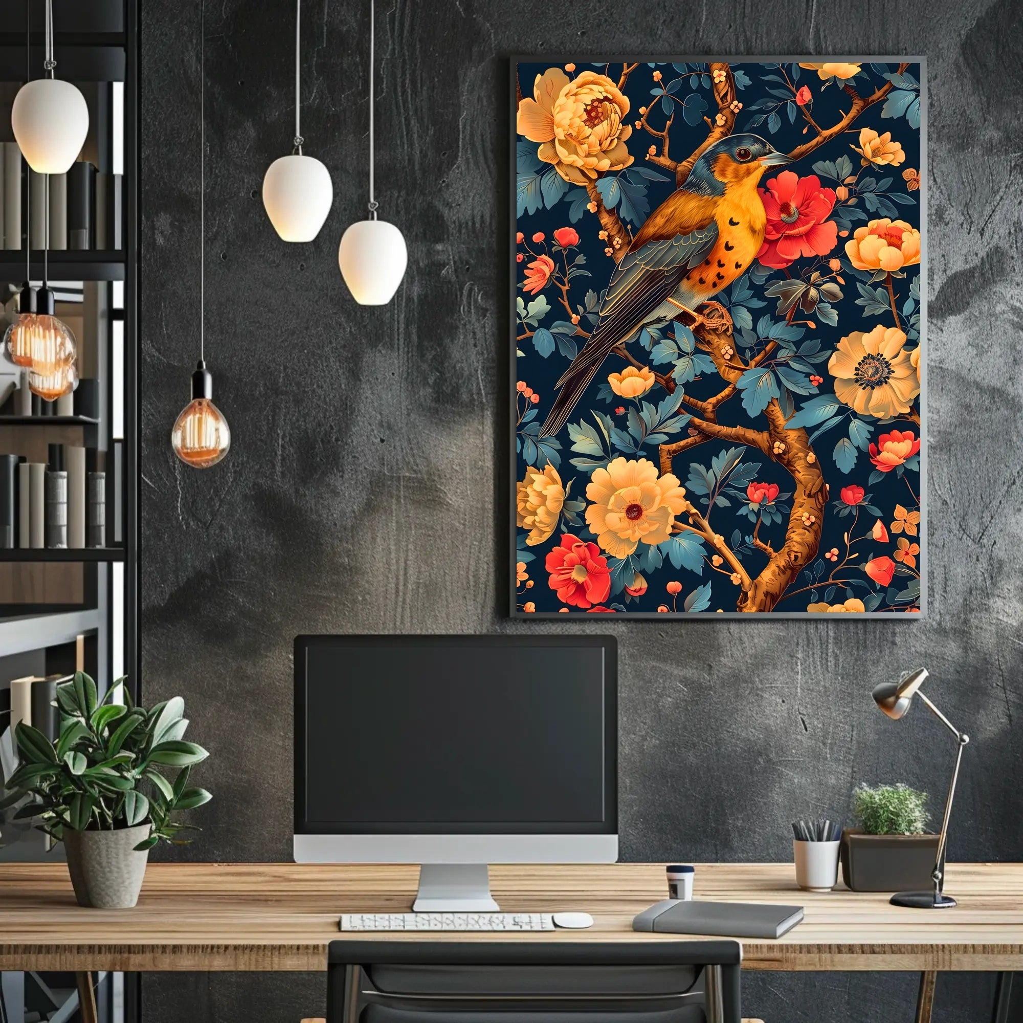 Bird and Flower Botanical Art Print - Animal Poster