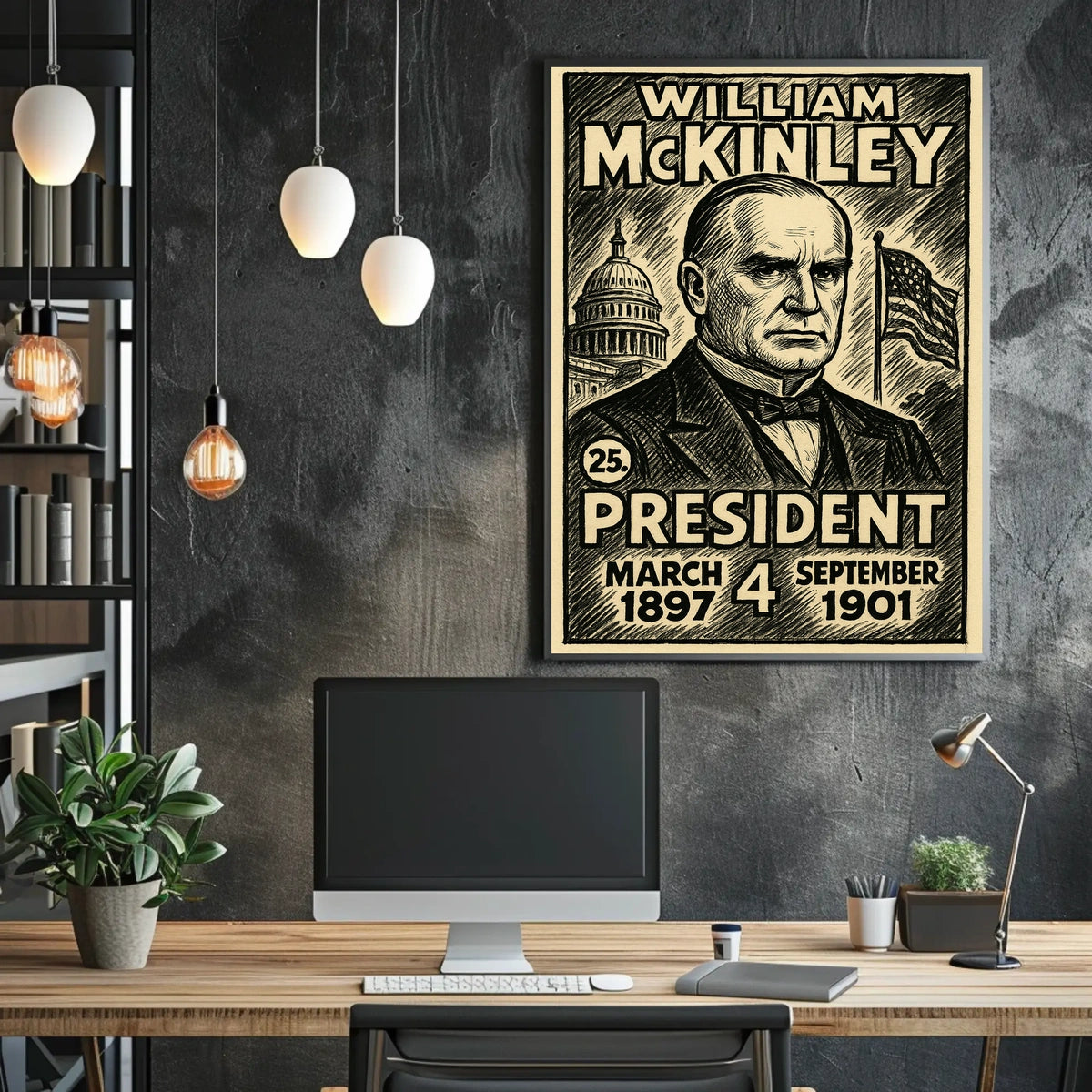 William McKinley 25th President of the United States B & W Comic Sketch Poster