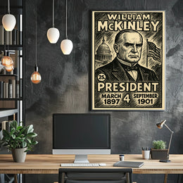 William McKinley 25th President of the United States B & W Comic Sketch Poster