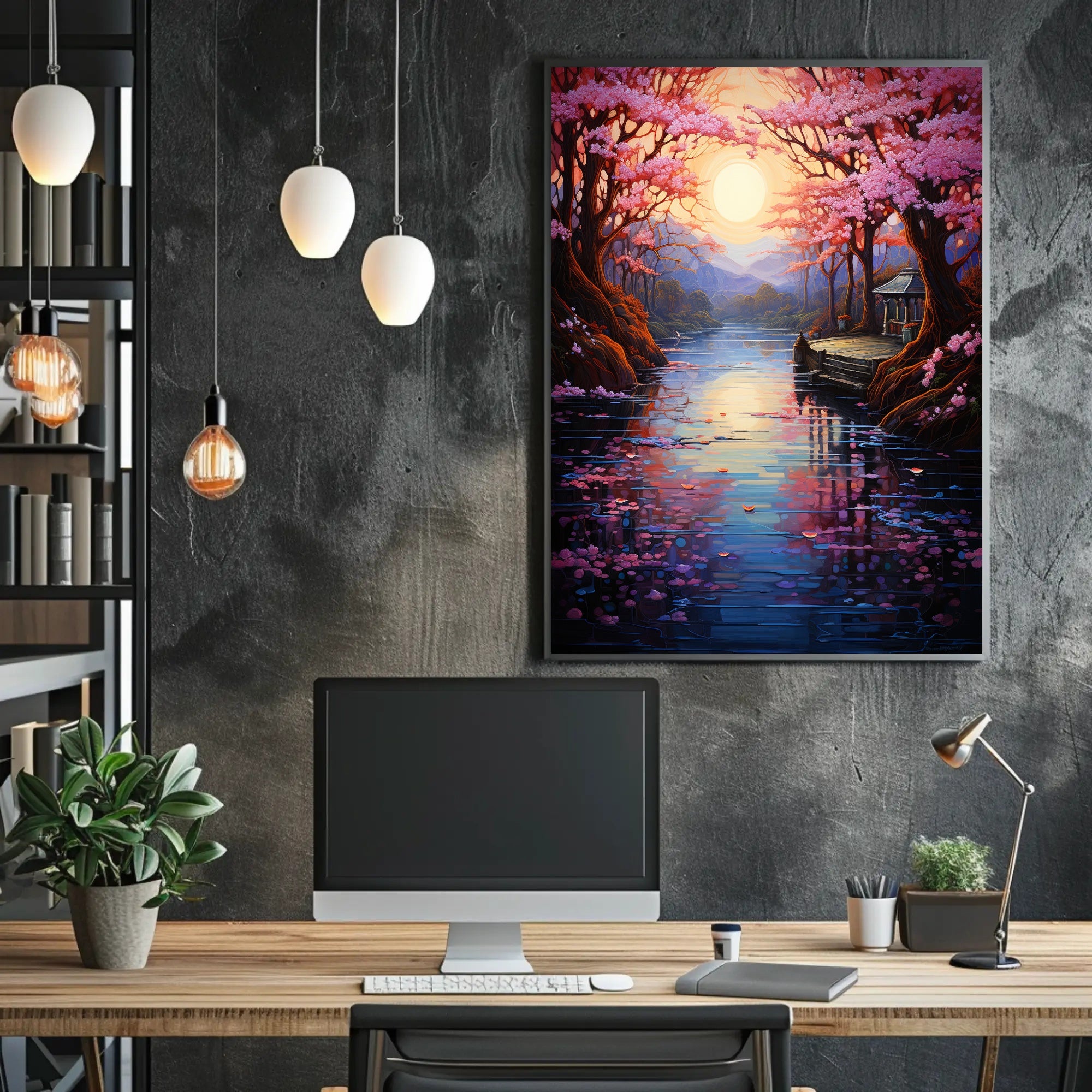 Tranquil Cherry Blossom Landscape Poster