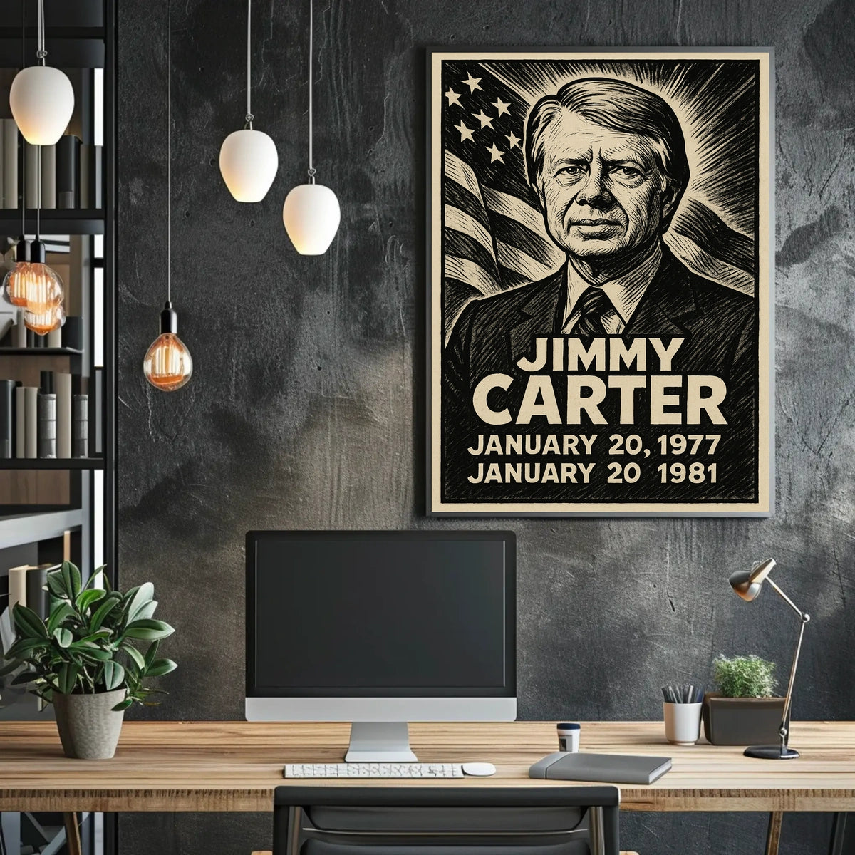 Jimmy Carter 39th President of the United States B & W Comic Sketch Poster